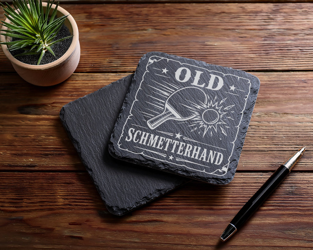 Schiefer Untersetzer Tischtennis Old Schmetterhand - Lustiges Geschenk – Bild 5