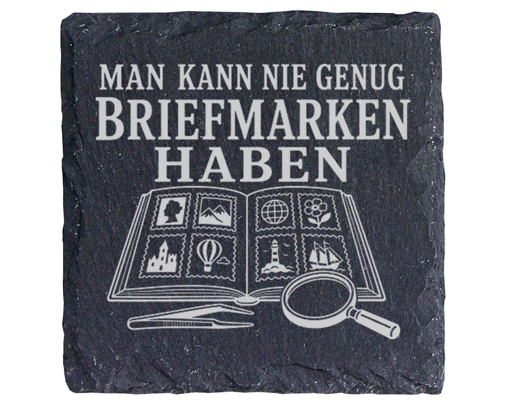 Schiefer Untersetzer Man kann nie genug Briefmarken haben - Geschenk f – Bild 1