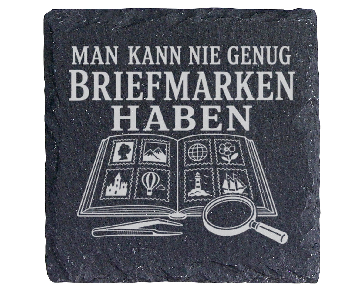 Schiefer Untersetzer Man kann nie genug Briefmarken haben - Geschenk f – Bild 1
