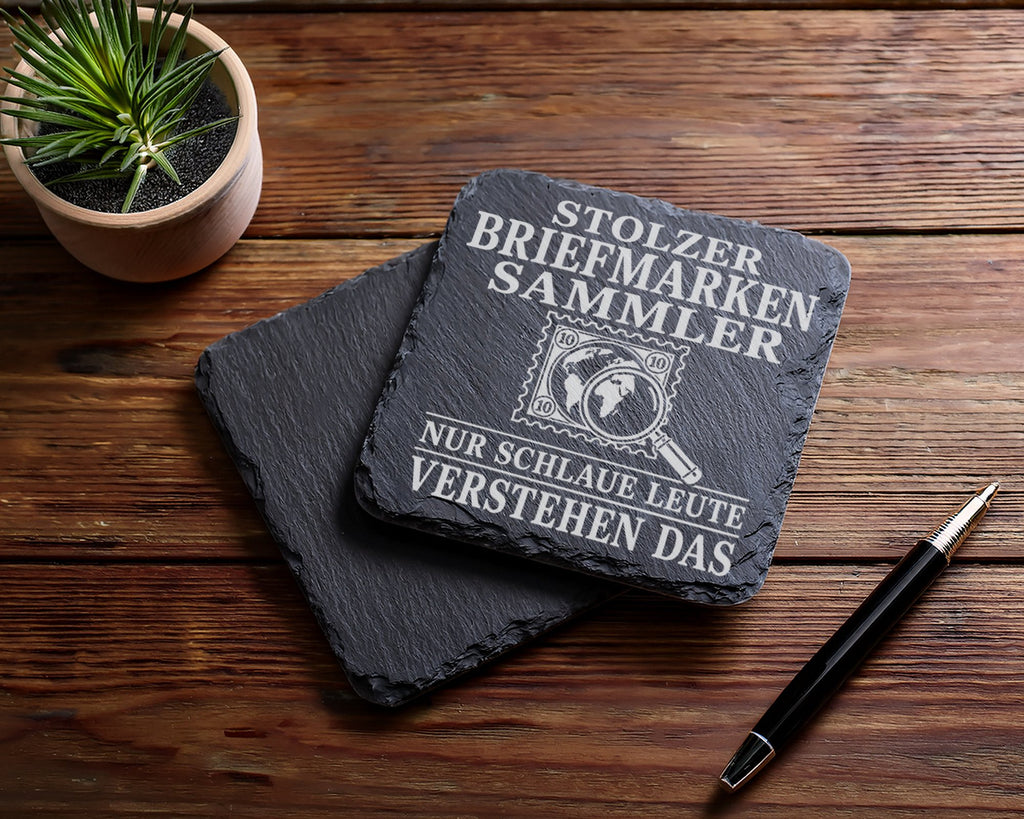 Schiefer Untersetzer Stolzer Briefmarkensammler nur schlaue Leute vers – Bild 5