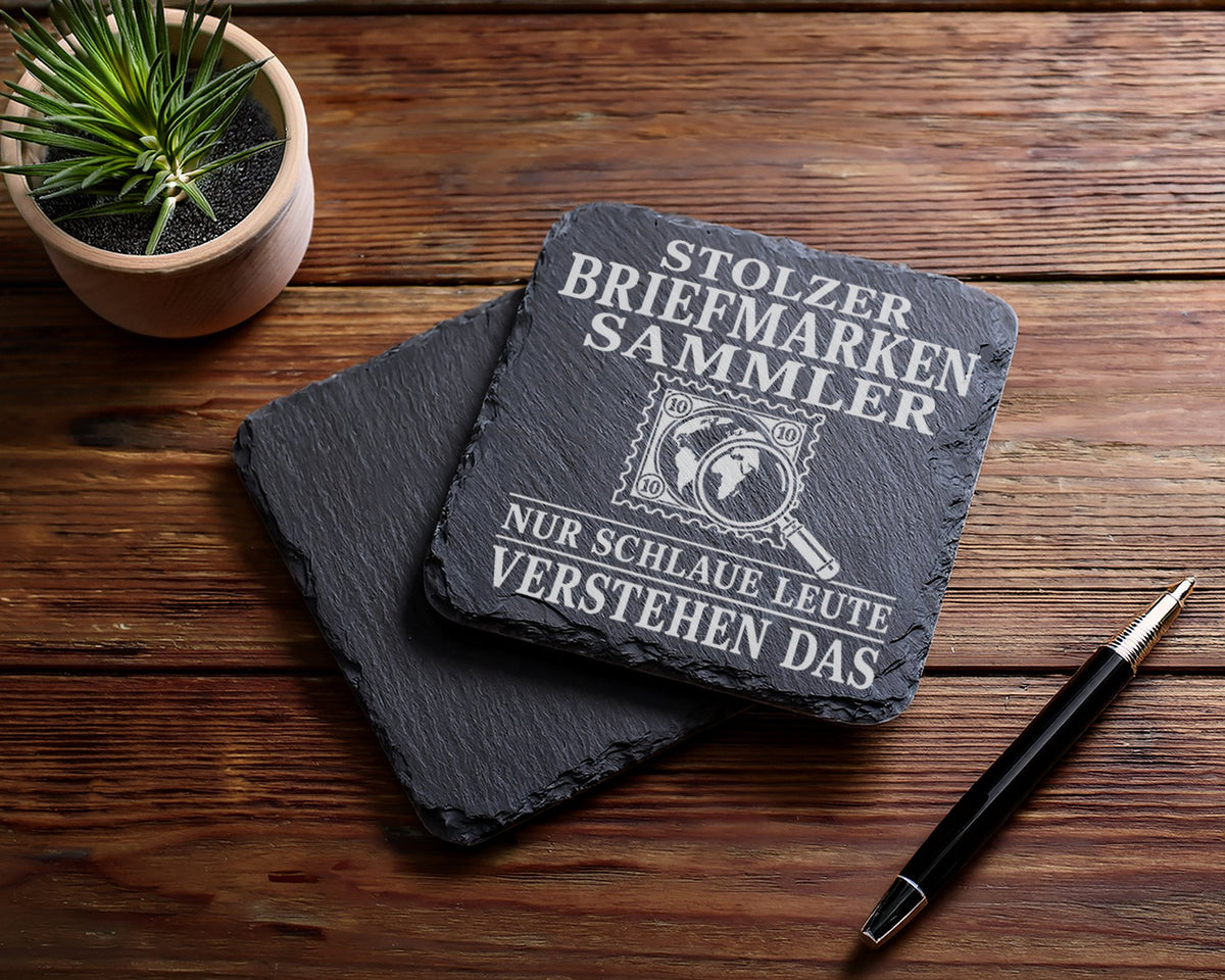 Schiefer Untersetzer Stolzer Briefmarkensammler nur schlaue Leute vers – Bild 5