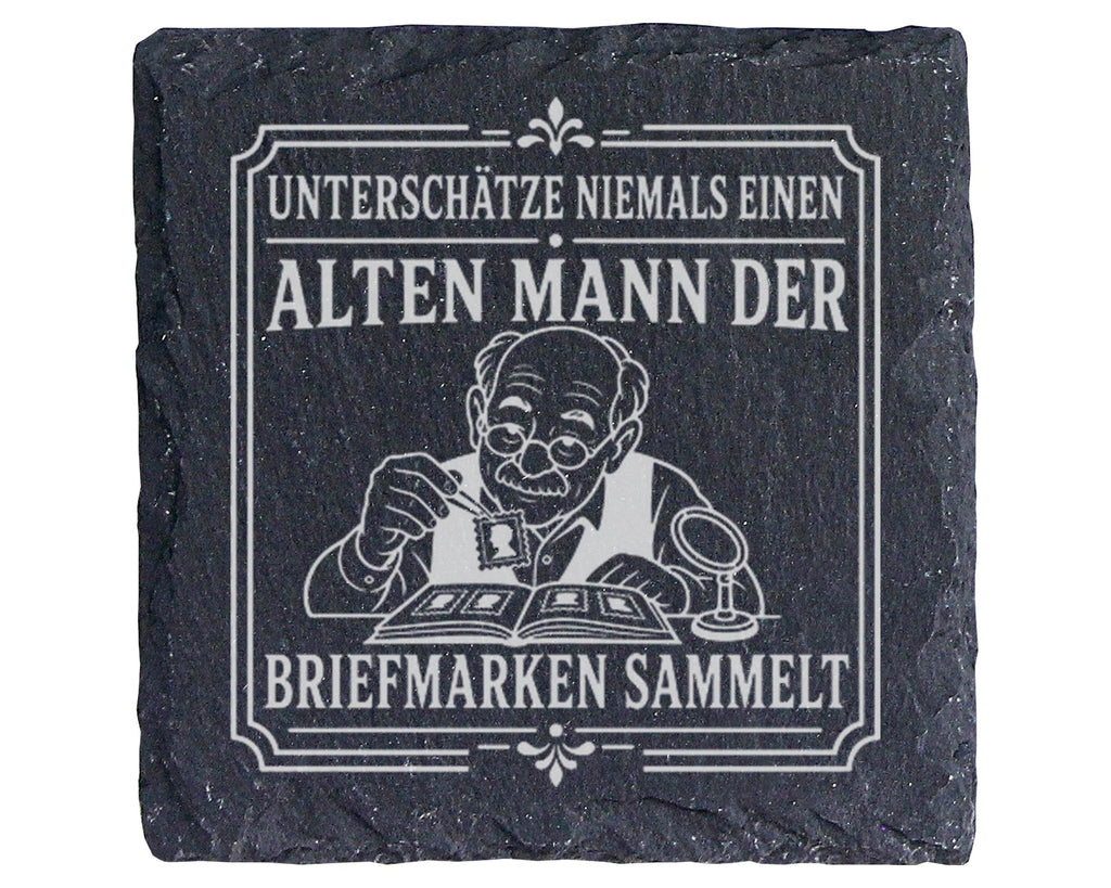 Schiefer Untersetzer Unterschätze niemals einen alten Mann der Briefma – Bild 1