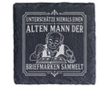 Schiefer Untersetzer Unterschätze niemals einen alten Mann der Briefma – Bild 1