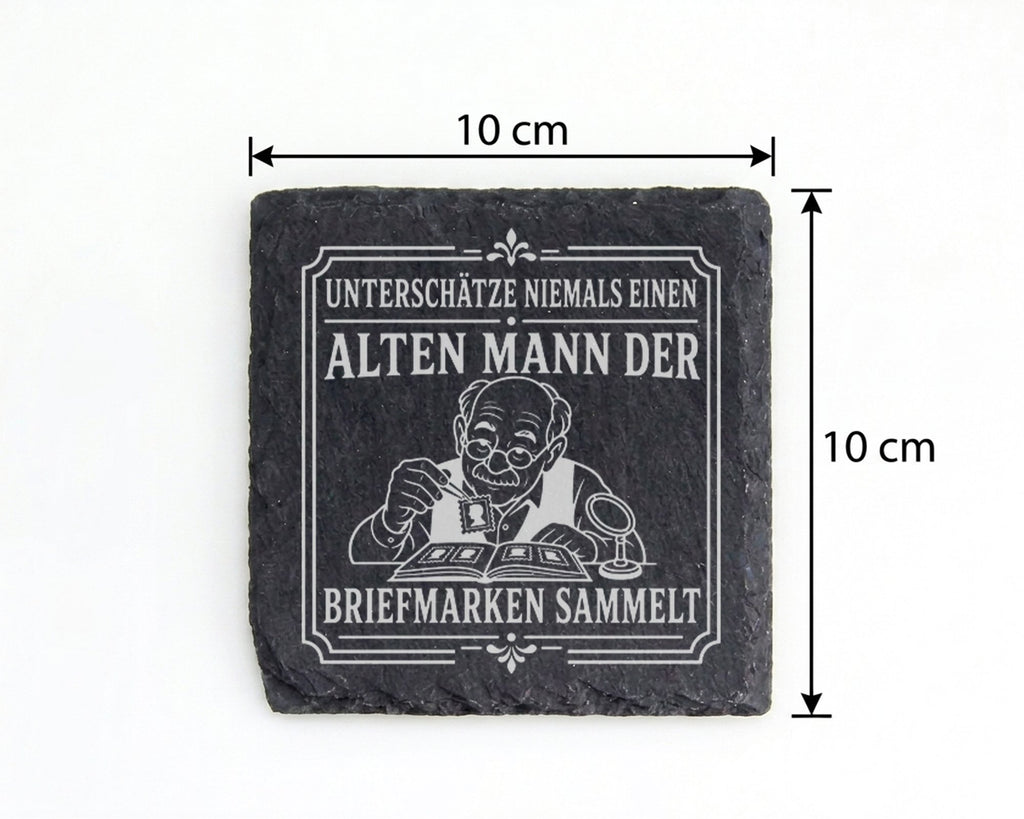 Schiefer Untersetzer Unterschätze niemals einen alten Mann der Briefma – Bild 4