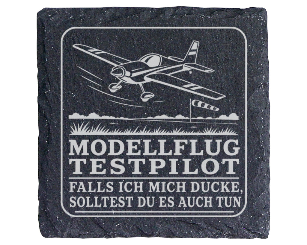 Schiefer Untersetzer Modellflug Testpilot falls ich mich ducke - Lusti – Bild 1