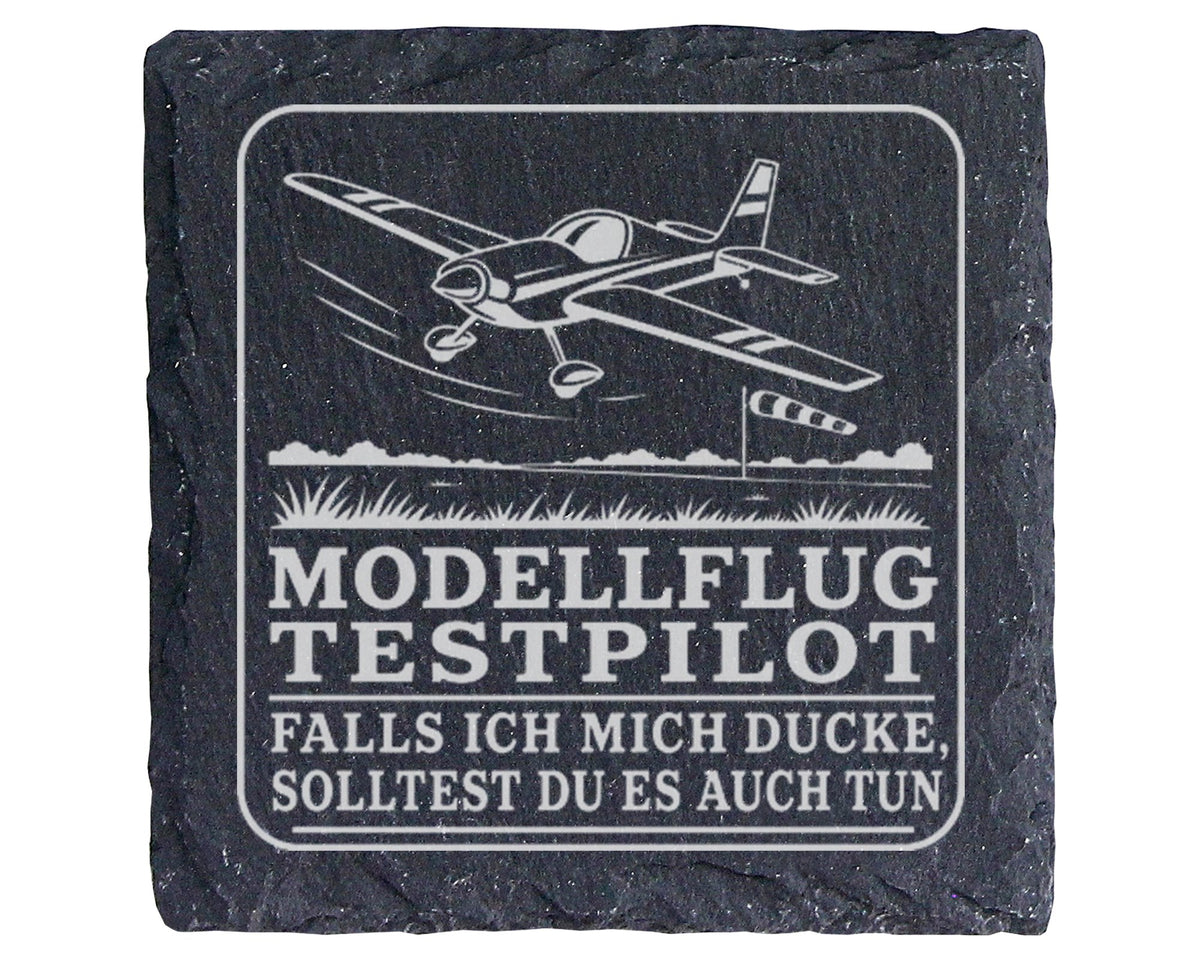 Schiefer Untersetzer Modellflug Testpilot falls ich mich ducke - Lusti – Bild 1