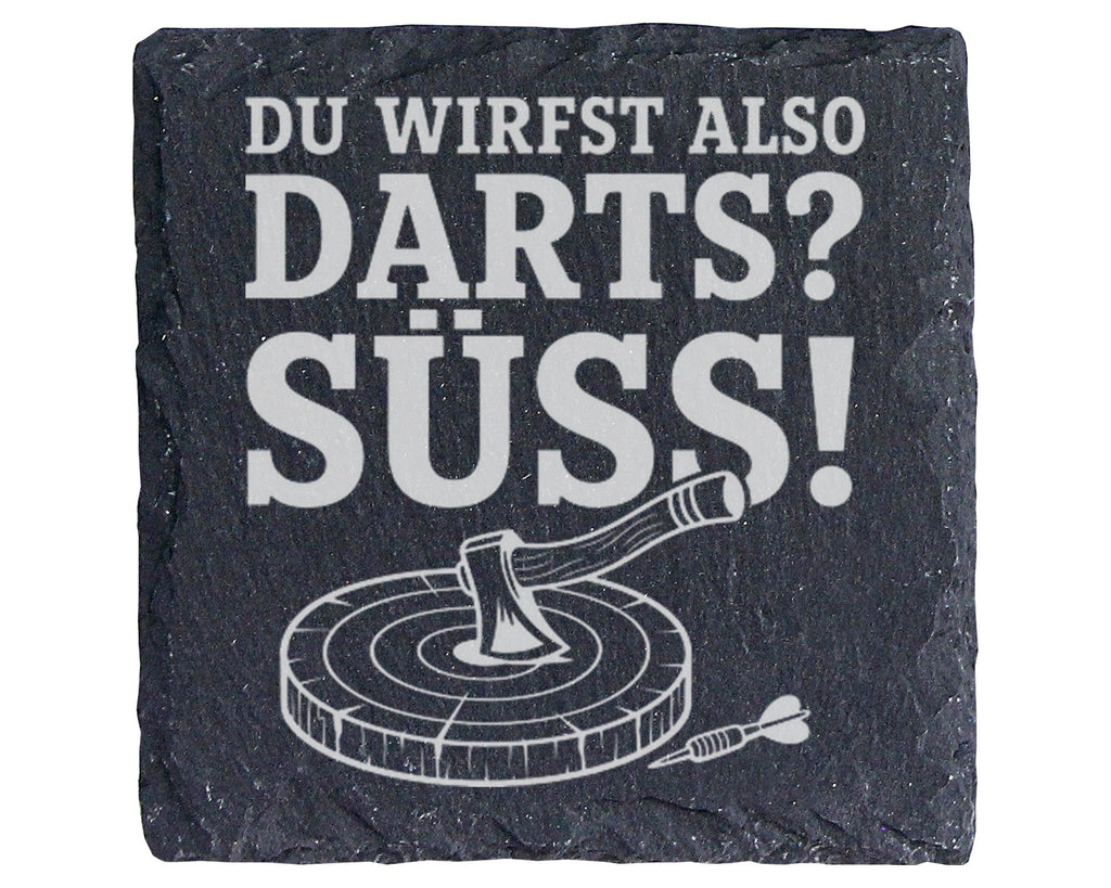 Schiefer Untersetzer Du wirfst also Darts Süß - Lustiges Axtwerfen Ges – Bild 1