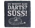 Schiefer Untersetzer Du wirfst also Darts Süß - Lustiges Axtwerfen Ges – Bild 1