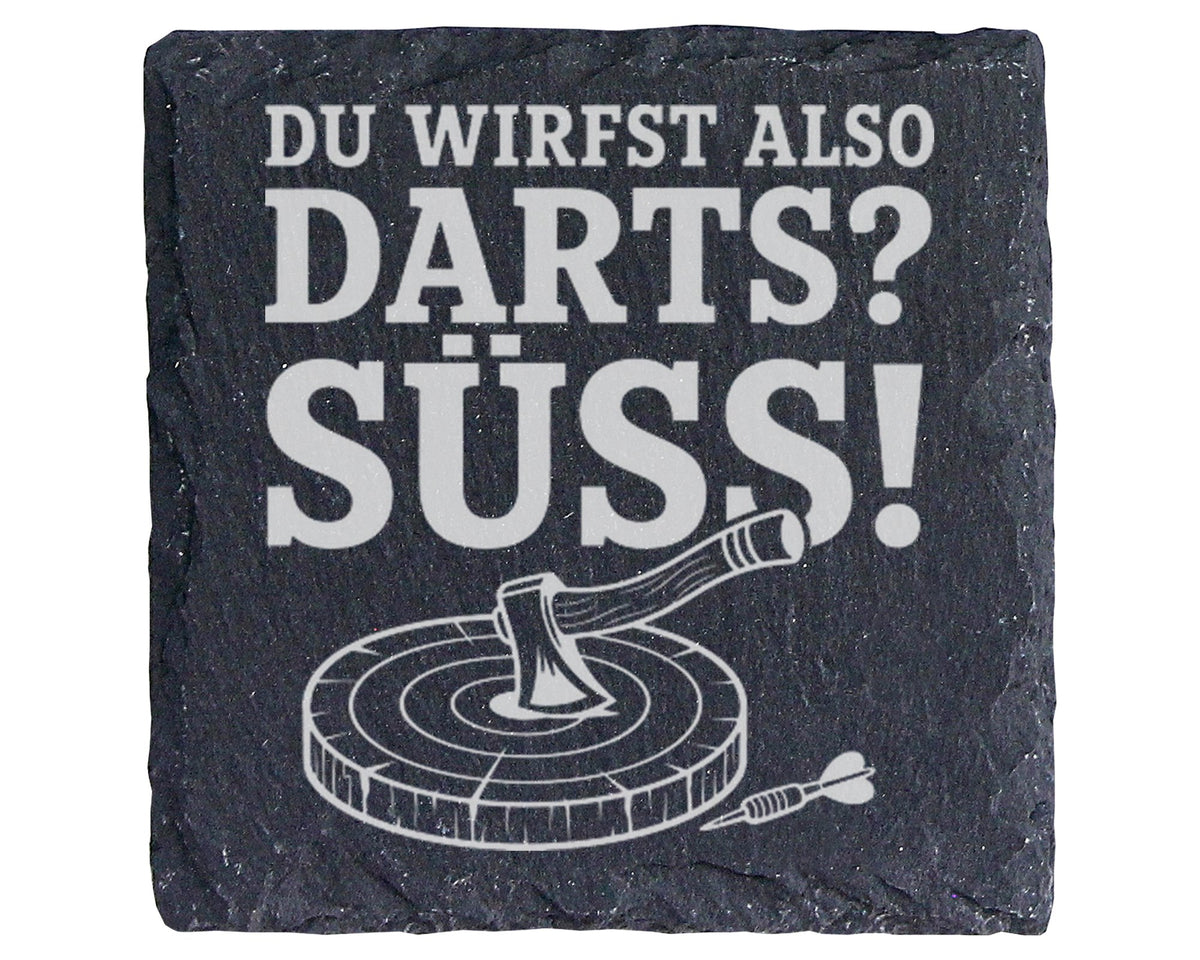Schiefer Untersetzer Du wirfst also Darts Süß - Lustiges Axtwerfen Ges – Bild 1