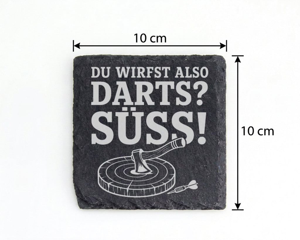 Schiefer Untersetzer Du wirfst also Darts Süß - Lustiges Axtwerfen Ges – Bild 4