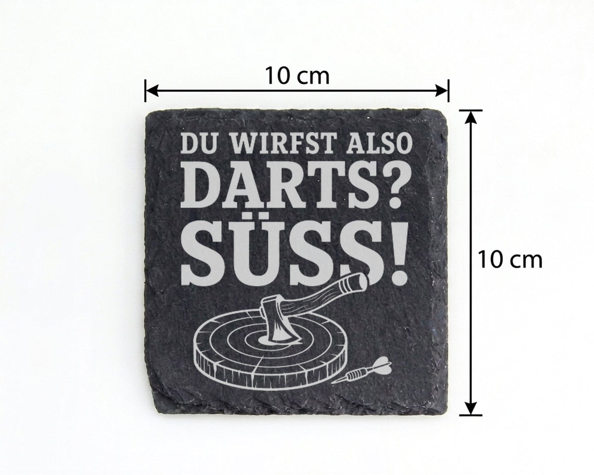 Schiefer Untersetzer Du wirfst also Darts Süß - Lustiges Axtwerfen Ges – Bild 4