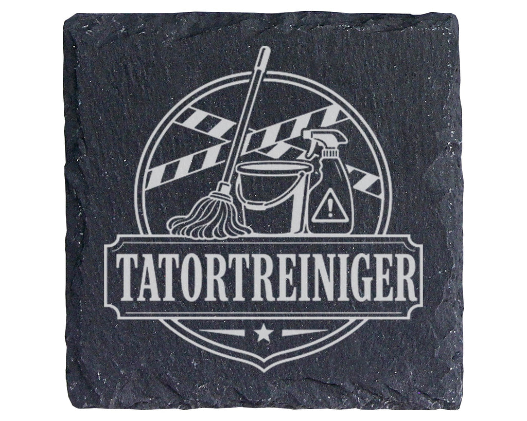 Schiefer Untersetzer Tatortreiniger - Schwarzer Humor Geschenk für Geb – Bild 1
