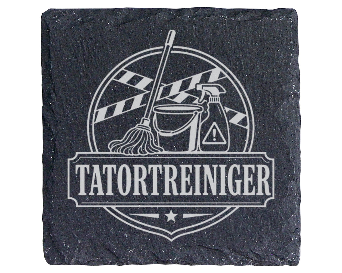 Schiefer Untersetzer Tatortreiniger - Schwarzer Humor Geschenk für Geb – Bild 1