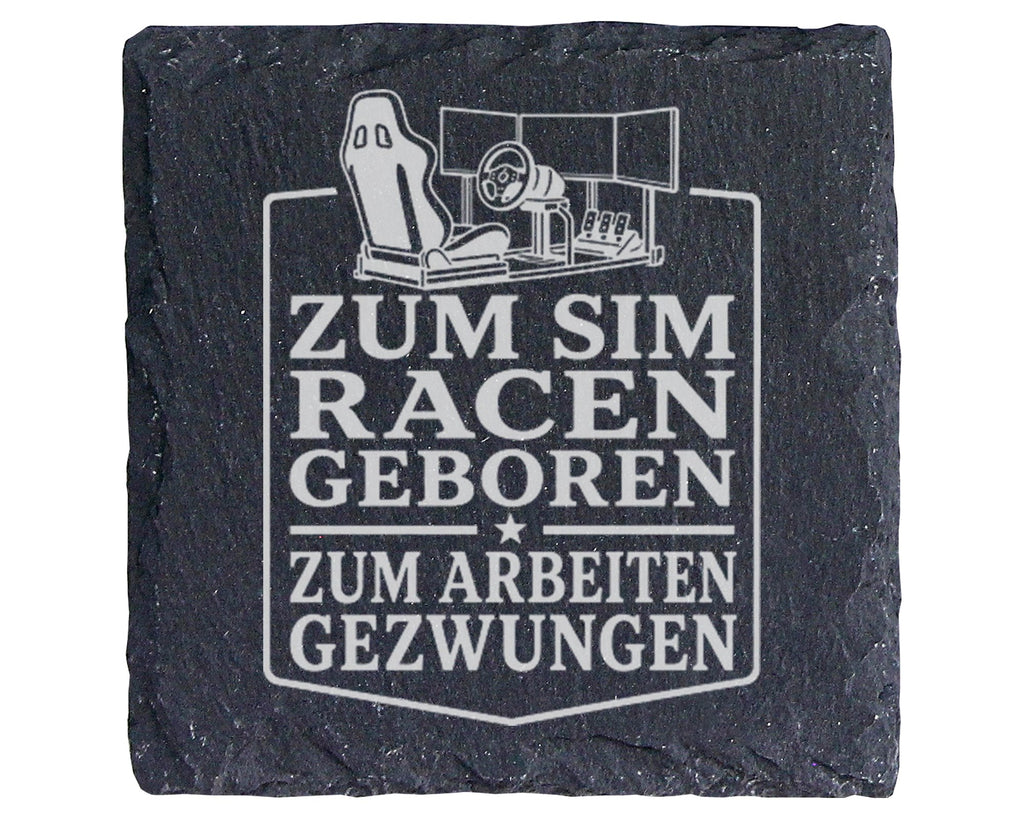 Schiefer Untersetzer Sim Racen geboren zur Arbeit gezwungen - Geschenk – Bild 1