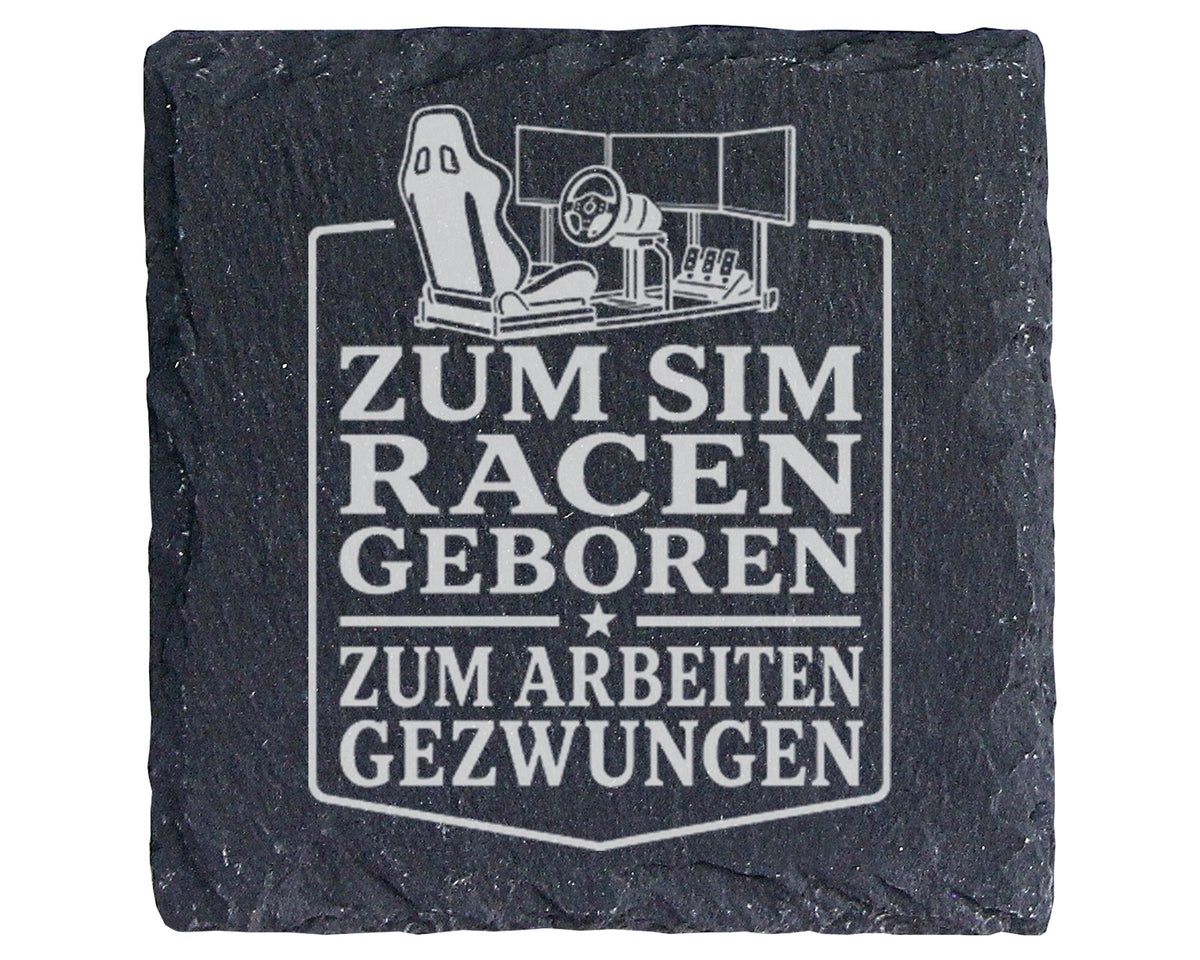 Schiefer Untersetzer Sim Racen geboren zur Arbeit gezwungen - Geschenk – Bild 1