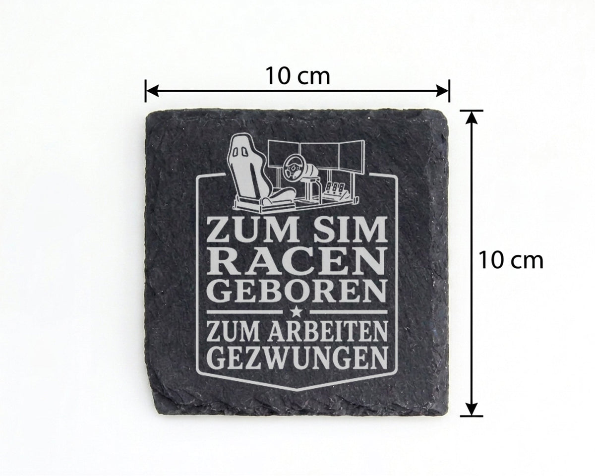 Schiefer Untersetzer Sim Racen geboren zur Arbeit gezwungen - Geschenk – Bild 4
