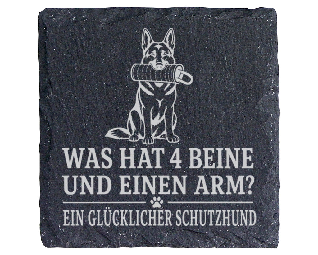 Schiefer Untersetzer Was hat 4 Beine und einen Arm Schutzhund - Lustig – Bild 1