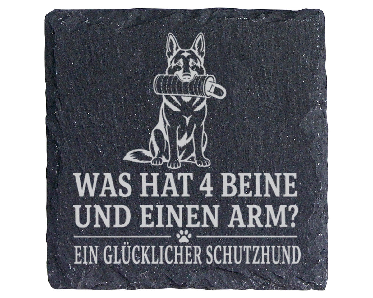 Schiefer Untersetzer Was hat 4 Beine und einen Arm Schutzhund - Lustig – Bild 1