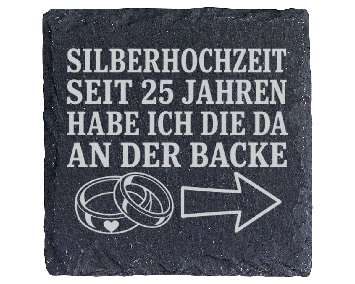 Schiefer Untersetzer Silberhochzeit seit 25 Jahren die da an der Backe – Bild 1