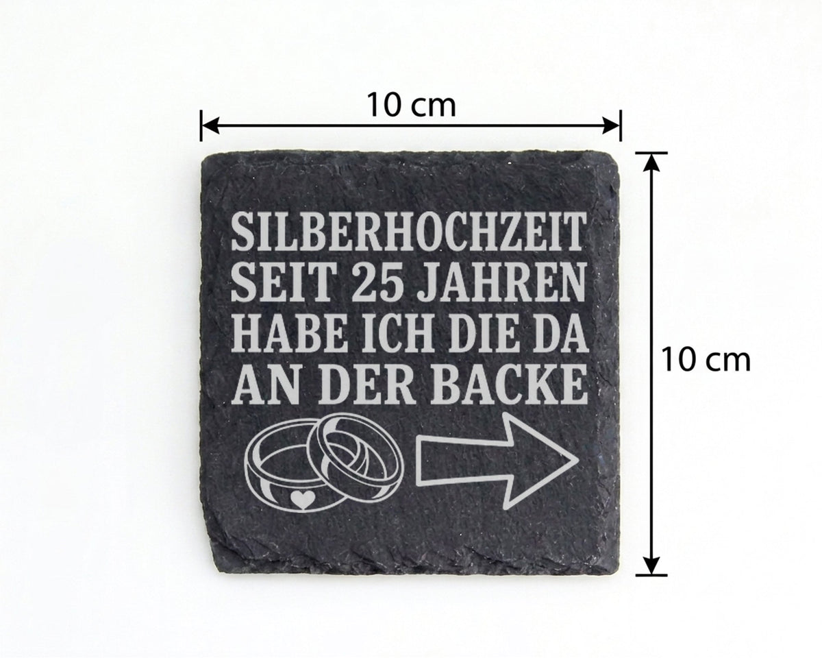Schiefer Untersetzer Silberhochzeit seit 25 Jahren die da an der Backe – Bild 4