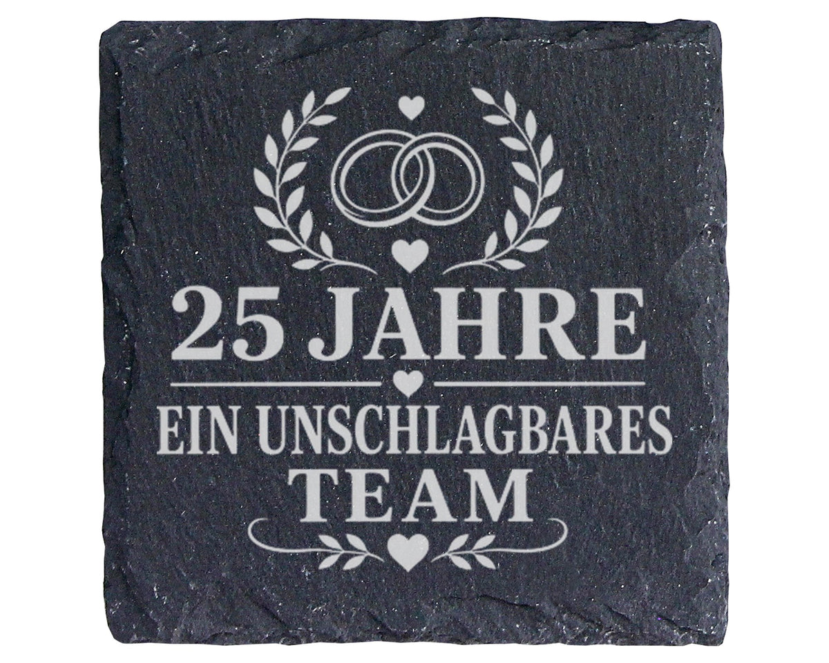 Schiefer Untersetzer Silberhochzeit 25 Jahre ein unschlagbares Team -  – Bild 1