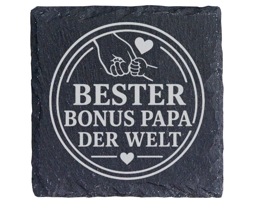 Schiefer Untersetzer Bester Bonus Papa der Welt - Geschenk für Stiefva – Bild 1