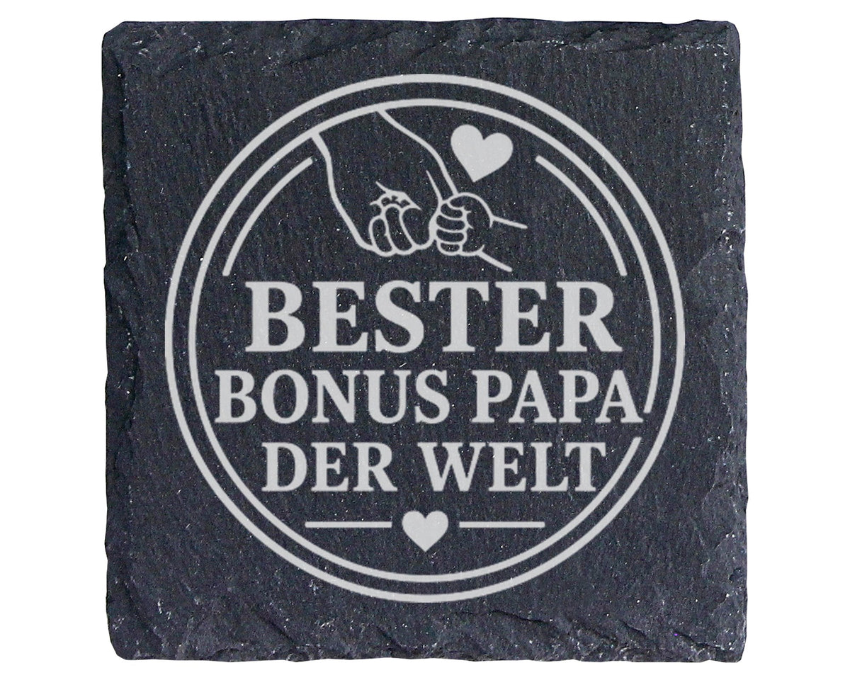 Schiefer Untersetzer Bester Bonus Papa der Welt - Geschenk für Stiefva – Bild 1