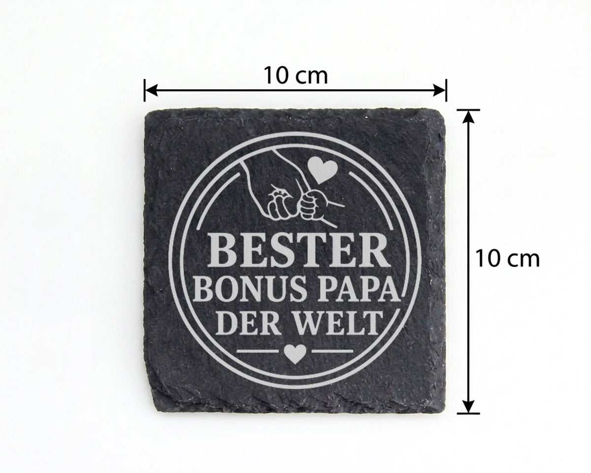 Schiefer Untersetzer Bester Bonus Papa der Welt - Geschenk für Stiefva – Bild 4