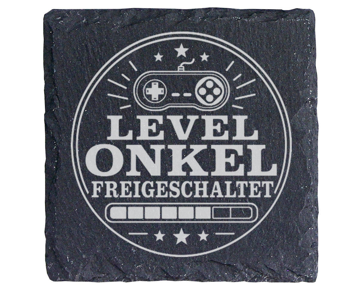 Schiefer Untersetzer Level Onkel freigeschaltet - Geschenk für werdend – Bild 1