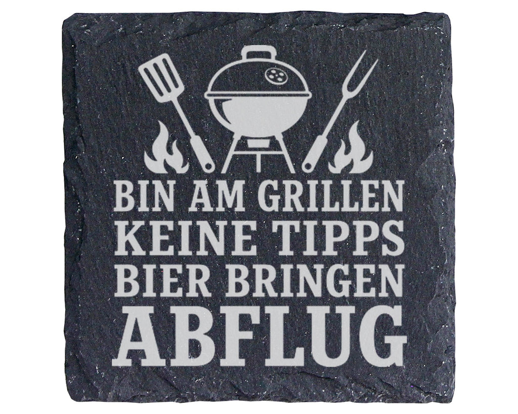 Schiefer Untersetzer Bin am Grillen keine Tipps Bier bringen Abflug -  – Bild 1