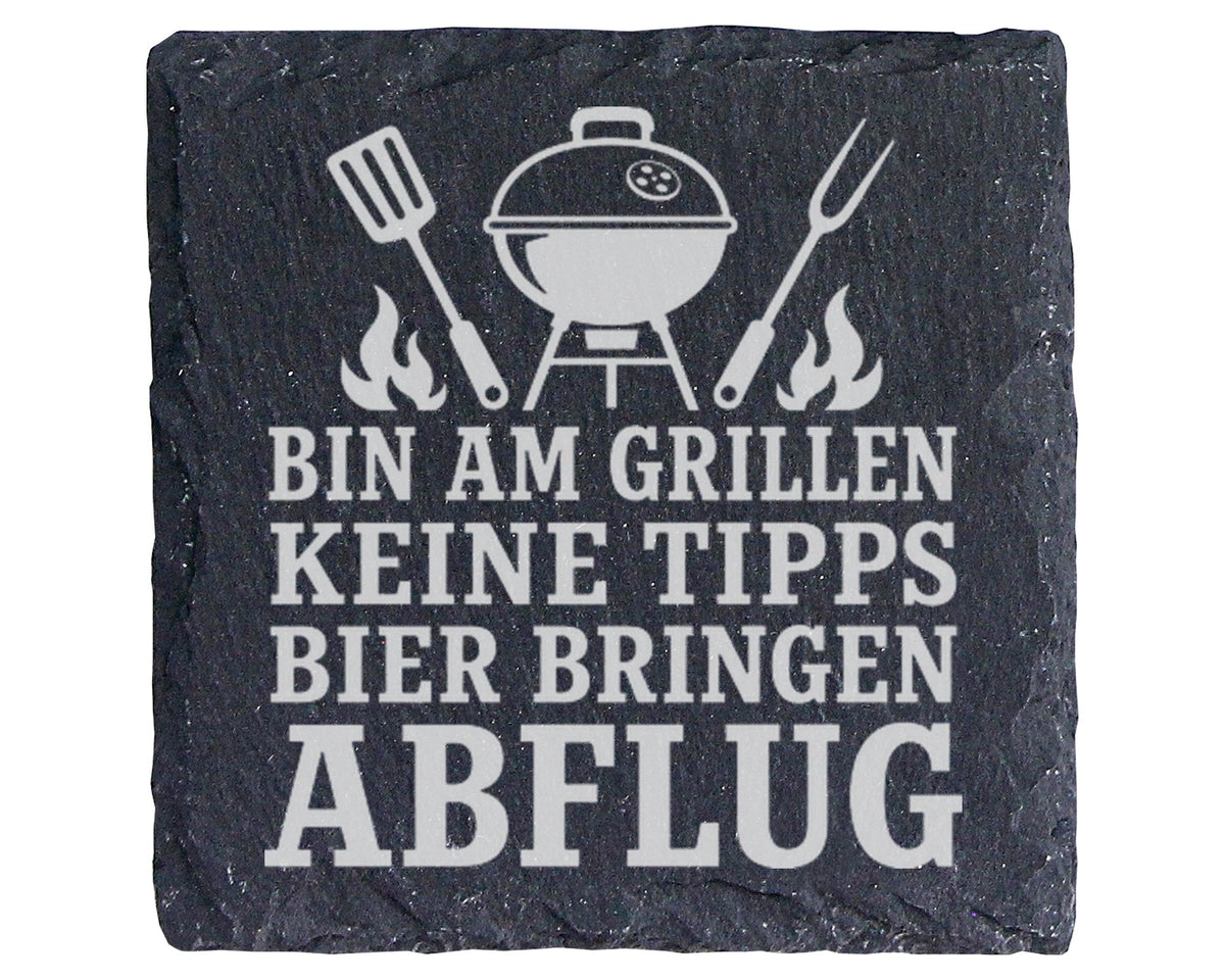 Schiefer Untersetzer Bin am Grillen keine Tipps Bier bringen Abflug -  – Bild 1
