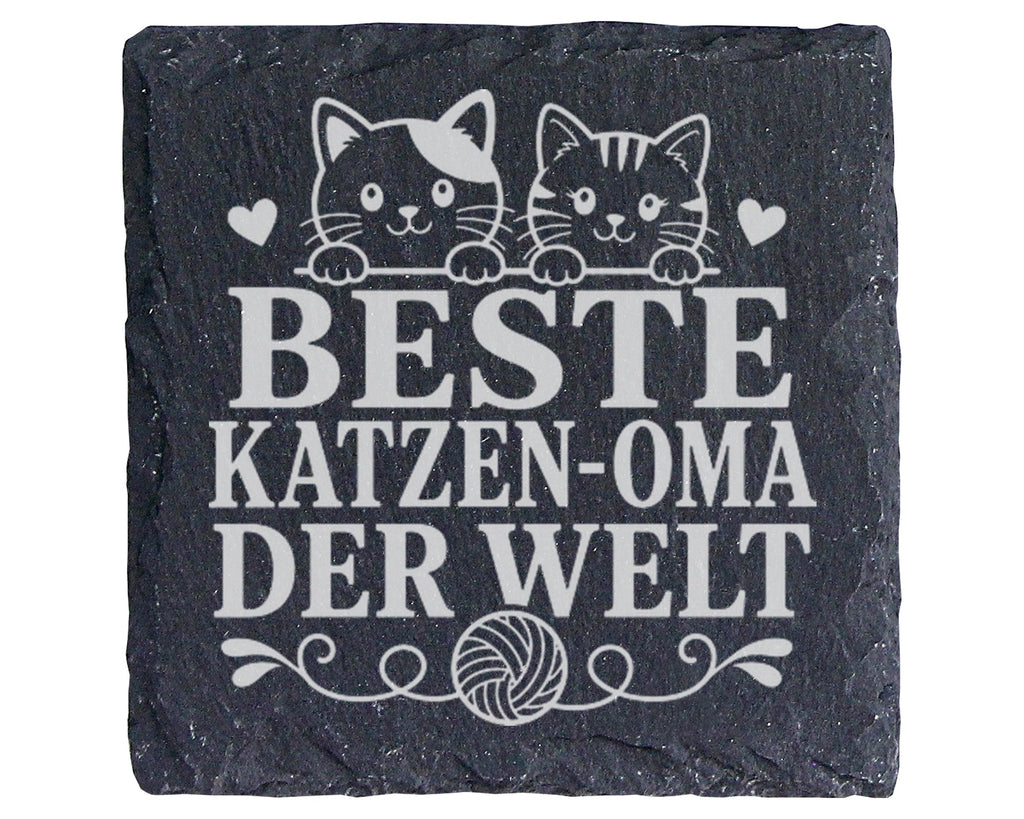 Schiefer Untersetzer Beste Katzen Oma der Welt - Geschenk für Katzenli – Bild 1