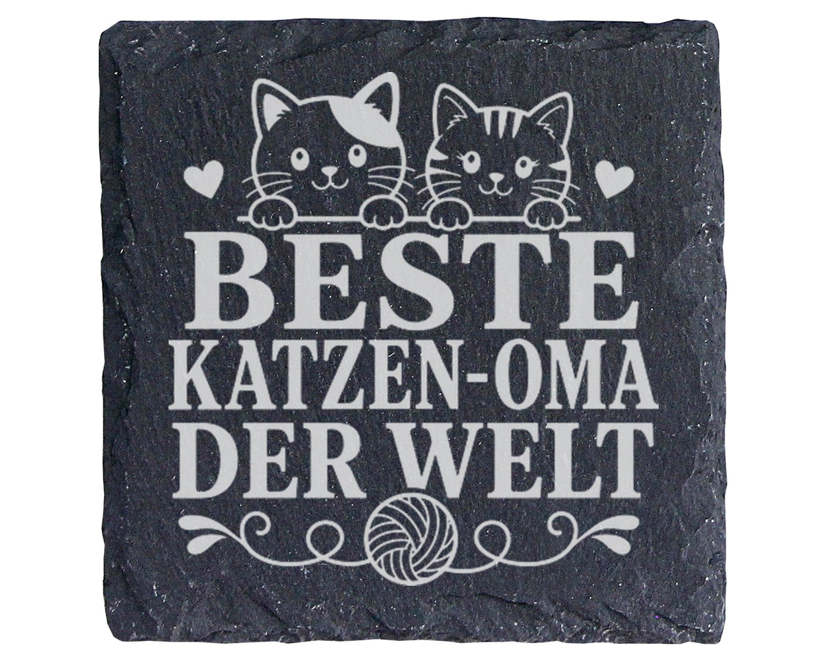 Schiefer Untersetzer Beste Katzen Oma der Welt - Geschenk für Katzenli – Bild 1