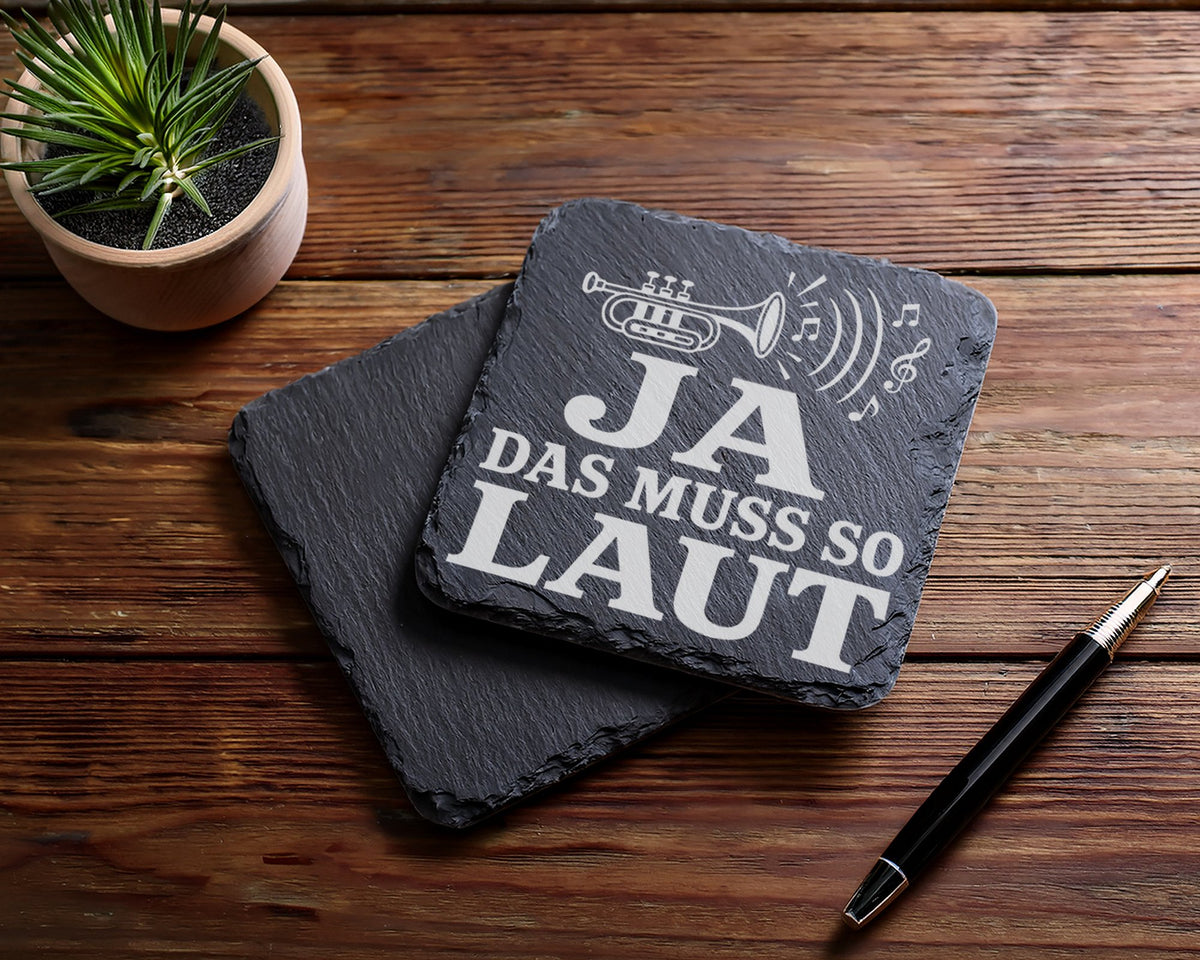 Schiefer Untersetzer Trompete Ja das muss so laut - Lustiges Geschenk  – Bild 5