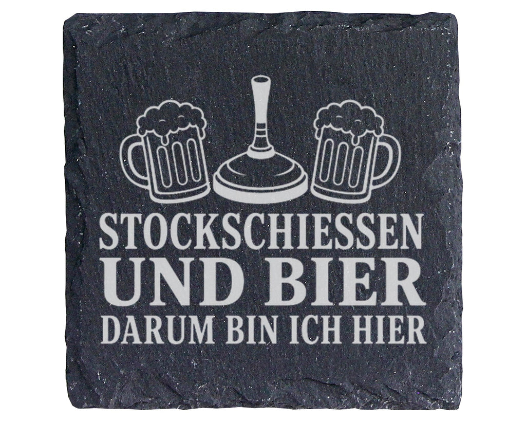 Schiefer Untersetzer Stockschießen und Bier darum bin ich hier - Gesch – Bild 1