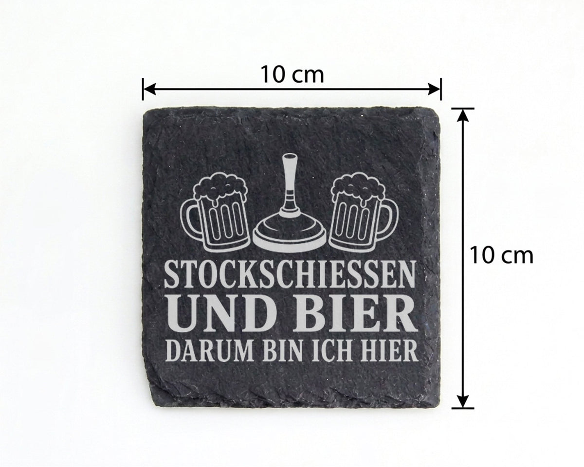 Schiefer Untersetzer Stockschießen und Bier darum bin ich hier - Gesch – Bild 4