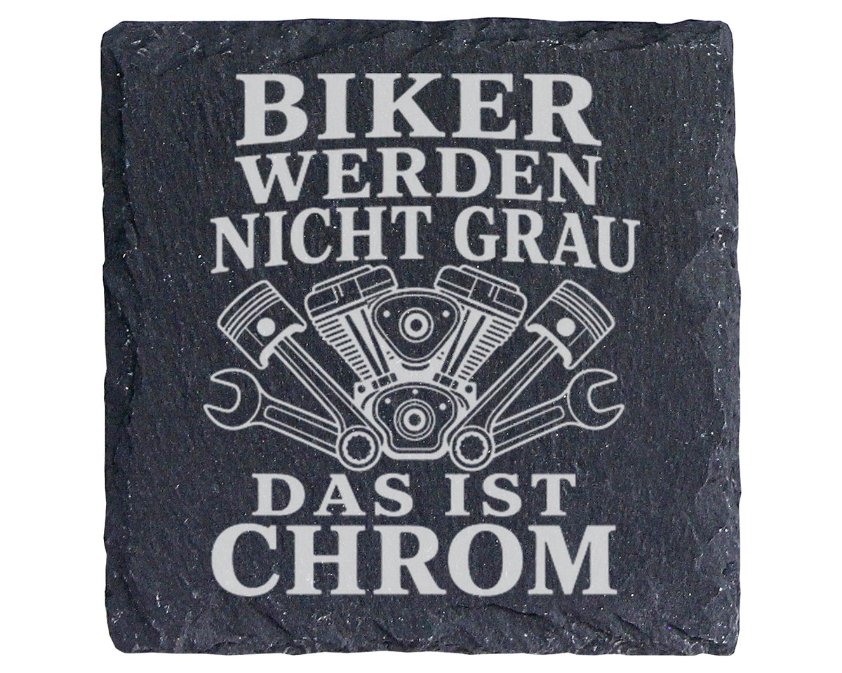 Schiefer Untersetzer Biker werden nicht grau das ist Chrom - Lustiges  – Bild 1