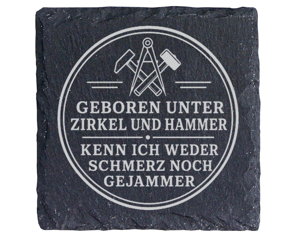 Schiefer Untersetzer Geboren unter Zirkel und Hammer - Ossi Geschenk f – Bild 1
