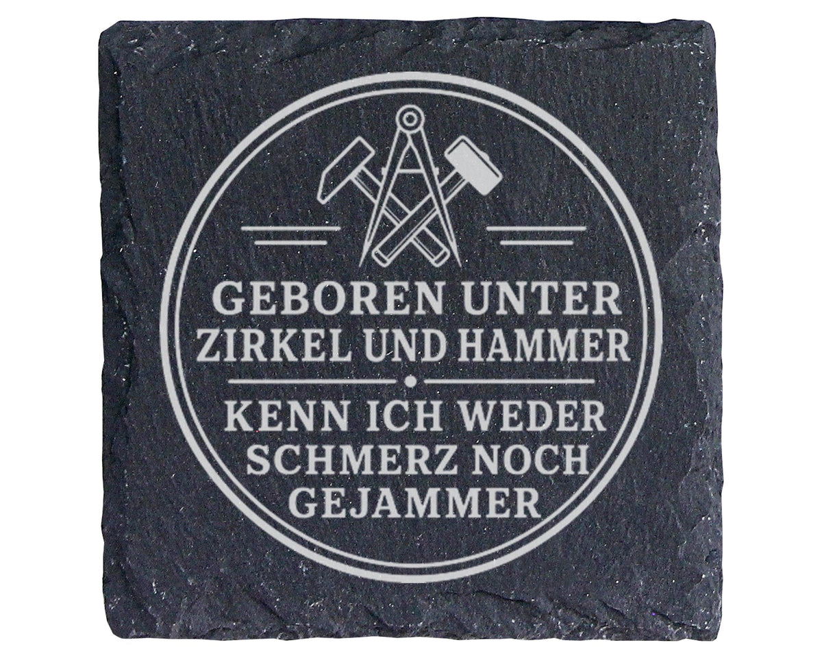 Schiefer Untersetzer Geboren unter Zirkel und Hammer - Ossi Geschenk f – Bild 1