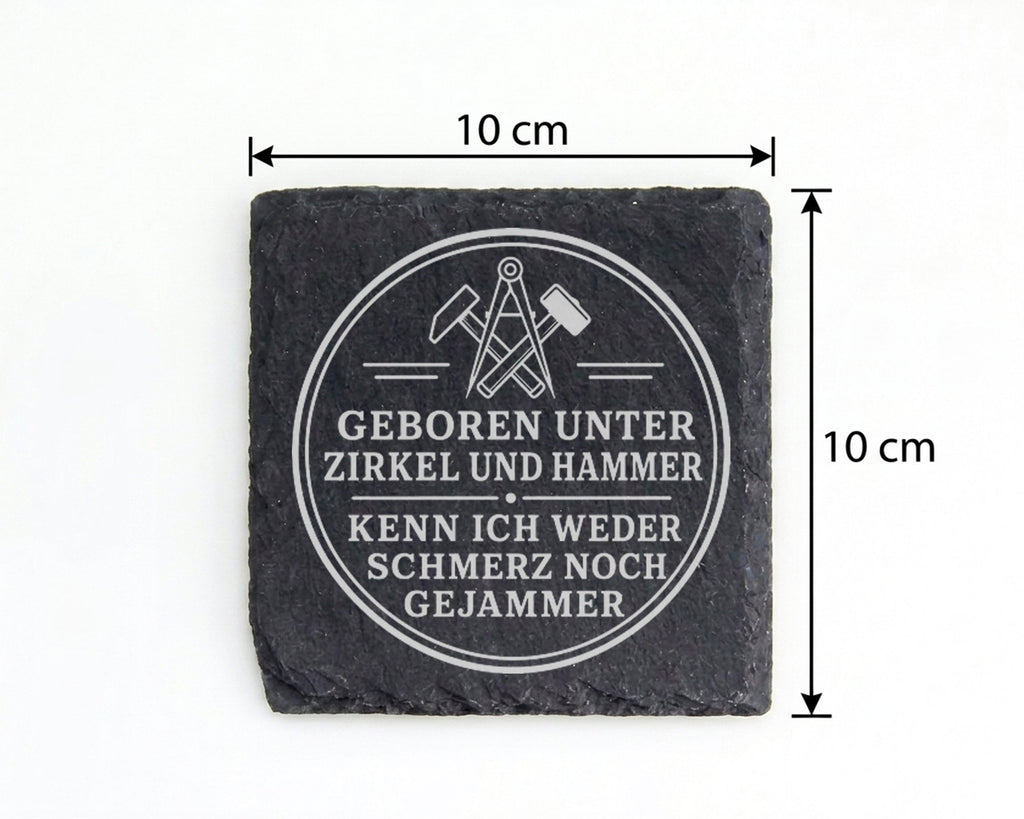 Schiefer Untersetzer Geboren unter Zirkel und Hammer - Ossi Geschenk f – Bild 4