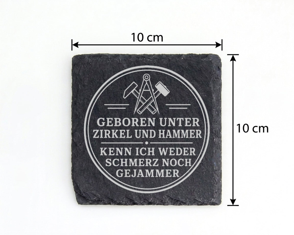 Schiefer Untersetzer Geboren unter Zirkel und Hammer - Ossi Geschenk f – Bild 4