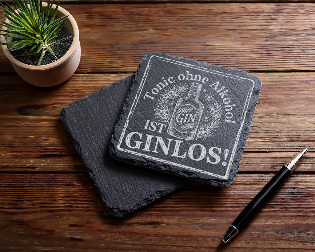 Gin Untersetzer Schiefertafel, Tonic ohne Alkohol ist GINLOS Geschenk, – Bild 5
