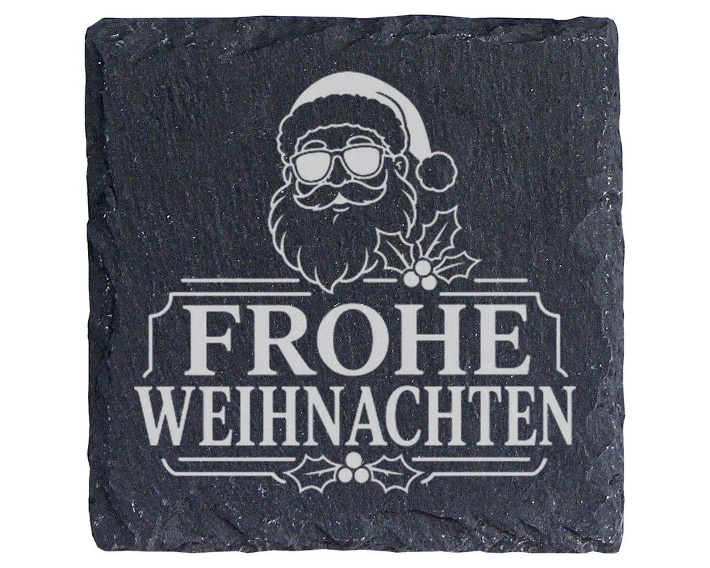 Schiefer Untersetzer Frohe Weihnachten cooler Weihnachtsmann mit Sonne – Bild 1
