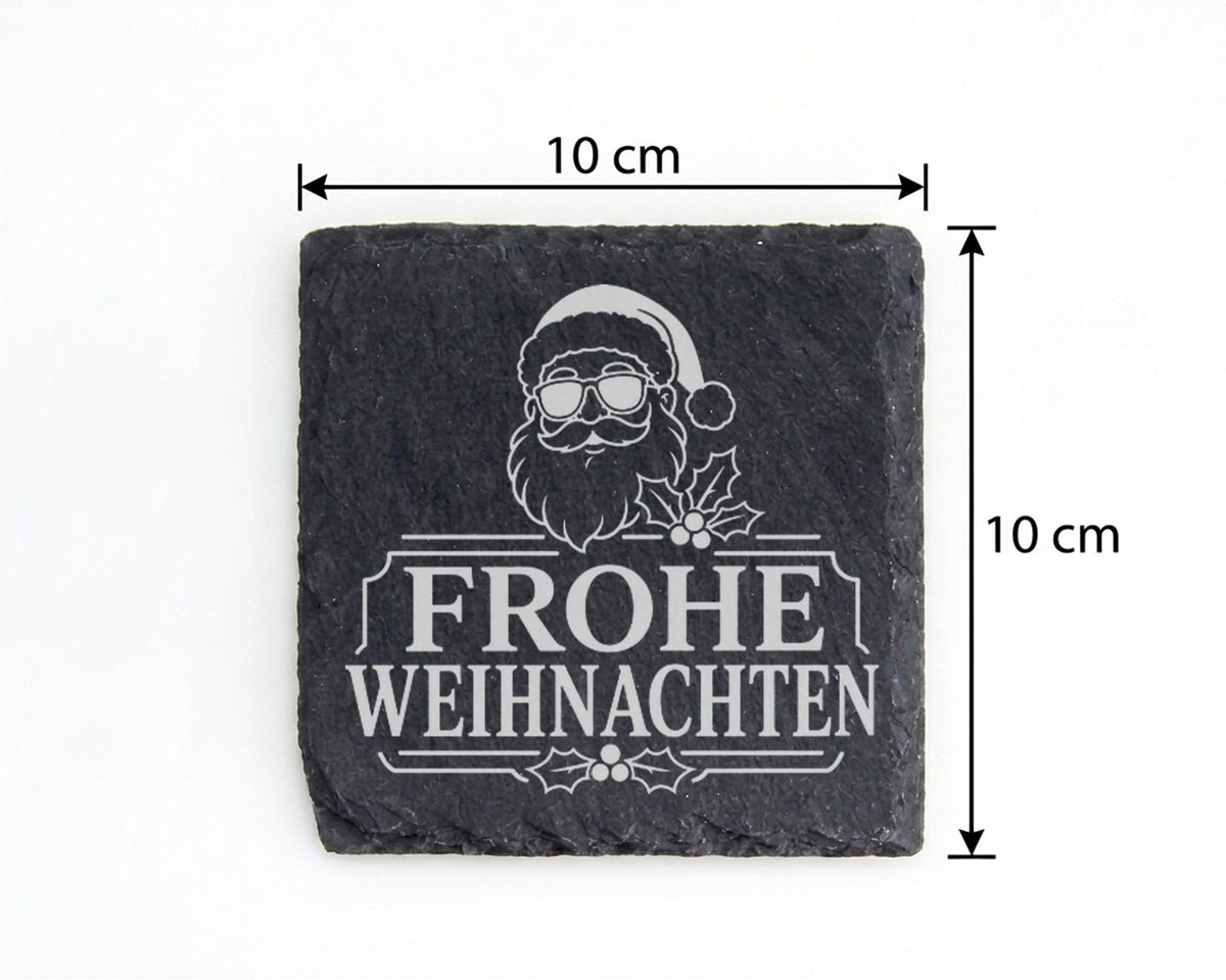 Schiefer Untersetzer Frohe Weihnachten cooler Weihnachtsmann mit Sonne – Bild 4