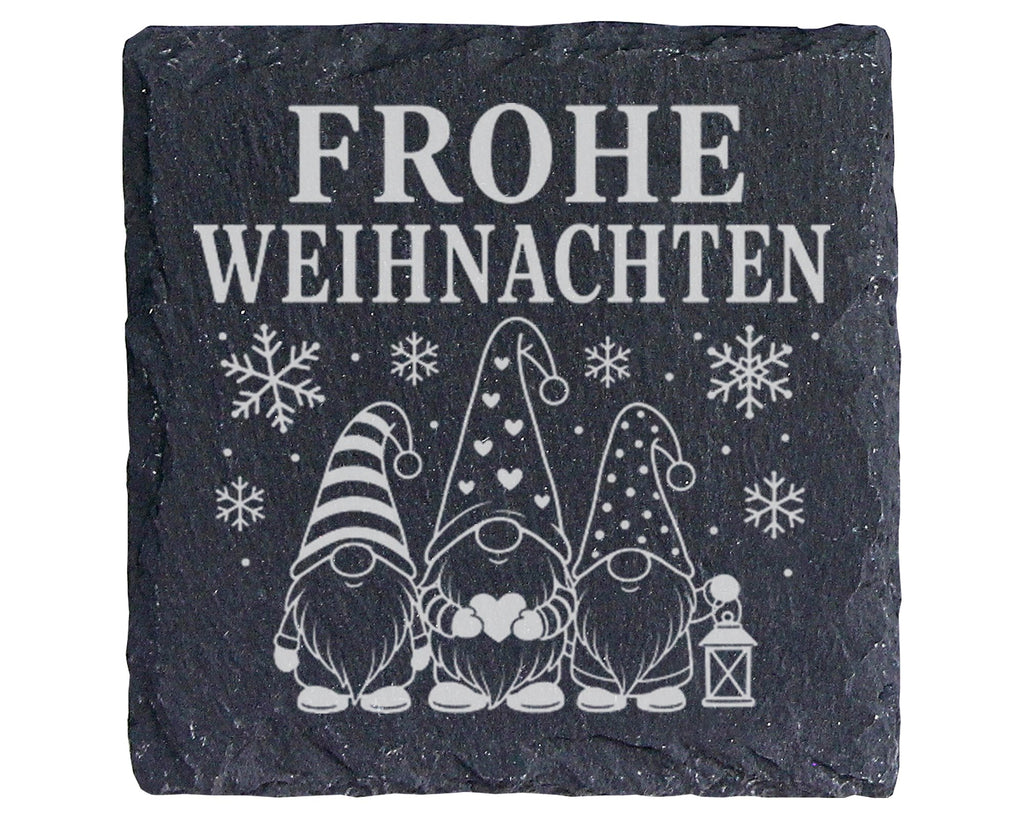 Schiefer Untersetzer Frohe Weihnachten drei Weihnachtszwerge - Skandin – Bild 1