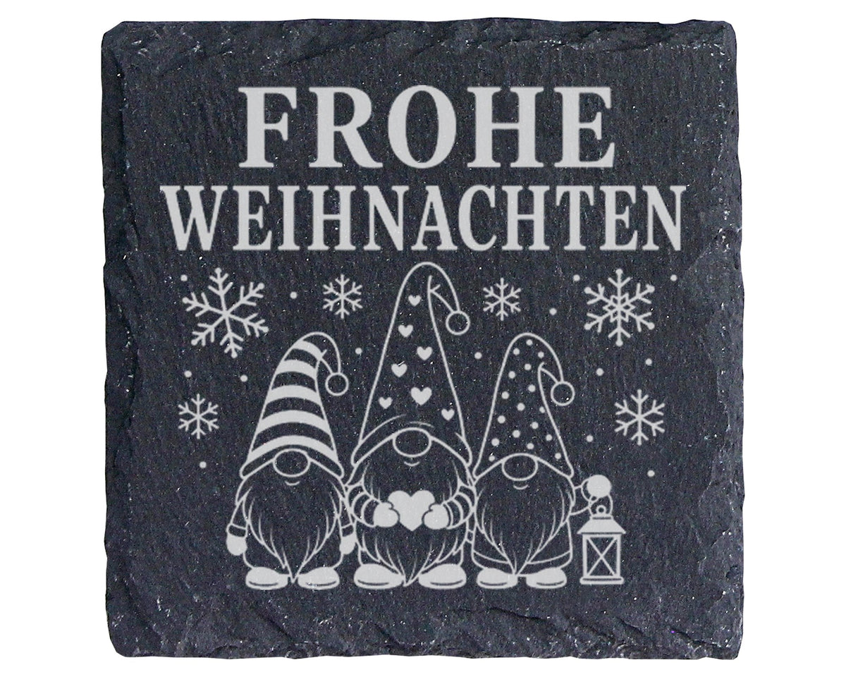 Schiefer Untersetzer Frohe Weihnachten drei Weihnachtszwerge - Skandin – Bild 1