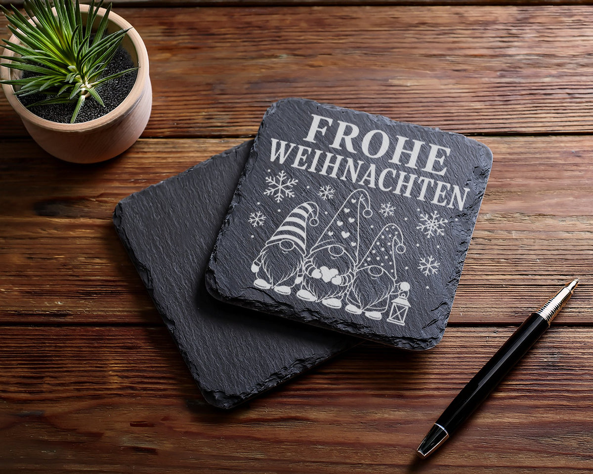 Schiefer Untersetzer Frohe Weihnachten drei Weihnachtszwerge - Skandin – Bild 5