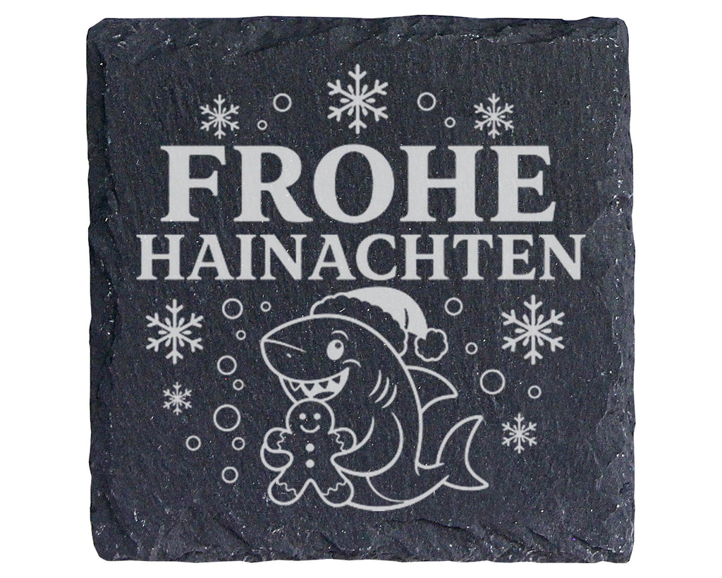 Schiefer Untersetzer Frohe Hainachten - Lustiges Hai Wortspiel Geschen – Bild 1