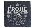 Schiefer Untersetzer Frohe Hainachten - Lustiges Hai Wortspiel Geschen – Bild 1