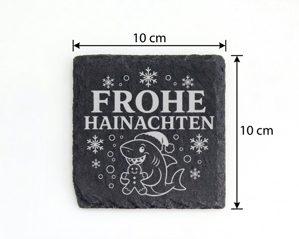 Schiefer Untersetzer Frohe Hainachten - Lustiges Hai Wortspiel Geschen – Bild 4